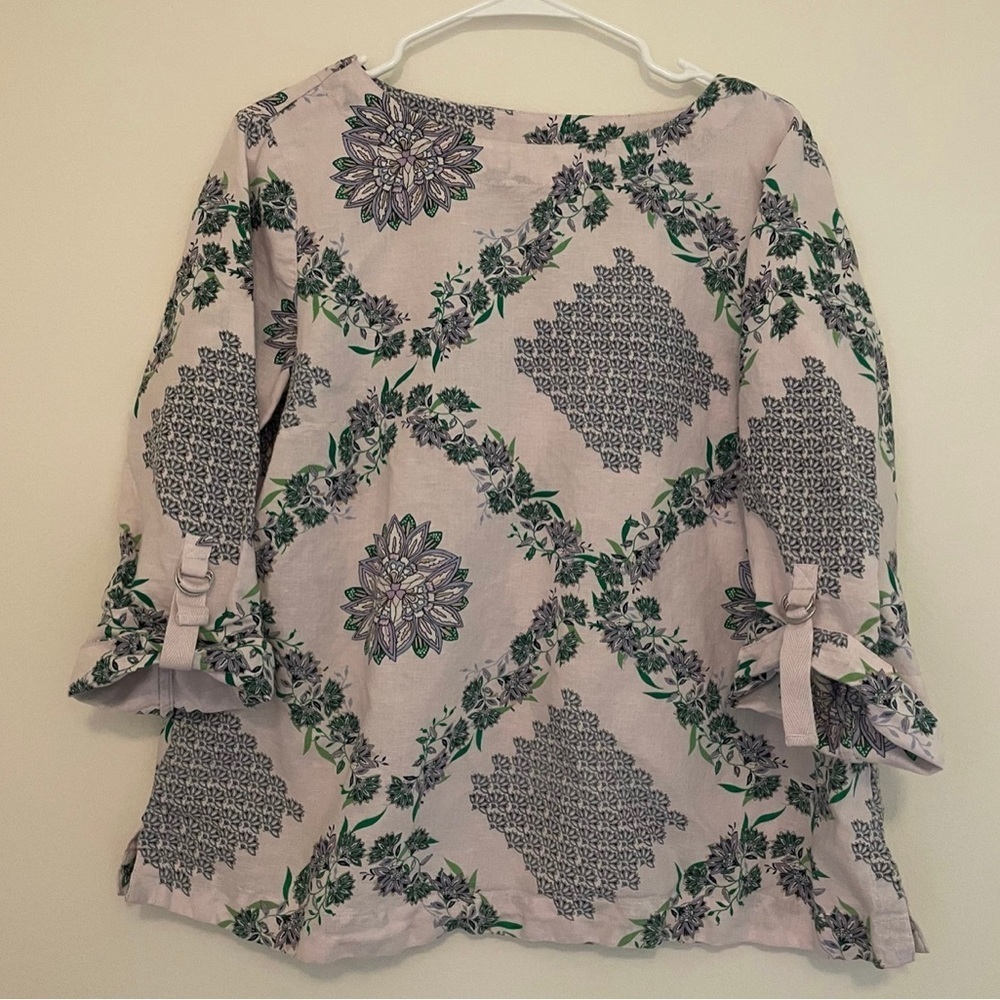 Charter Club Luxury Linen Tunic Large Multi Color Floral Pattern